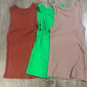A new day Womens Tank Tops - Red, Green, and Brown set of 3